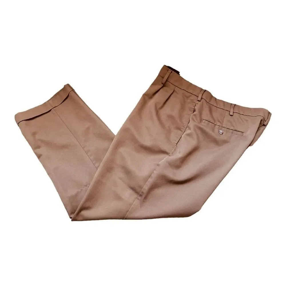 Bill Blass Studio Men's Brown Polyester Rayon Pleated Dress Pant 36/30
